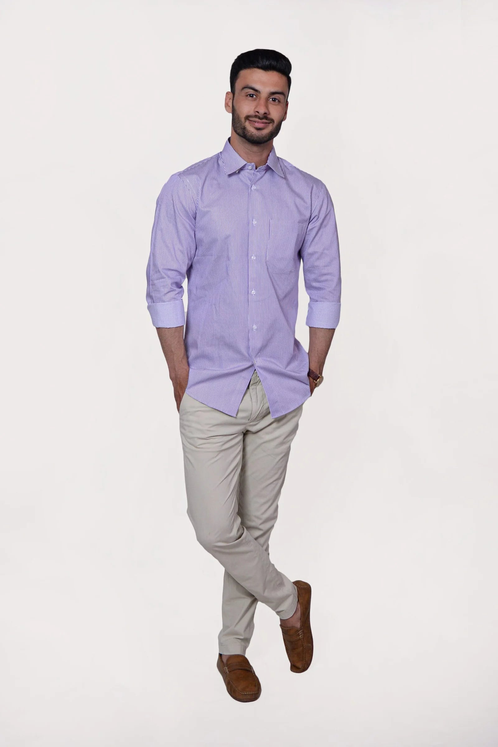 Firdous Purple & White Lining Menβs Formal Shirt Cotton